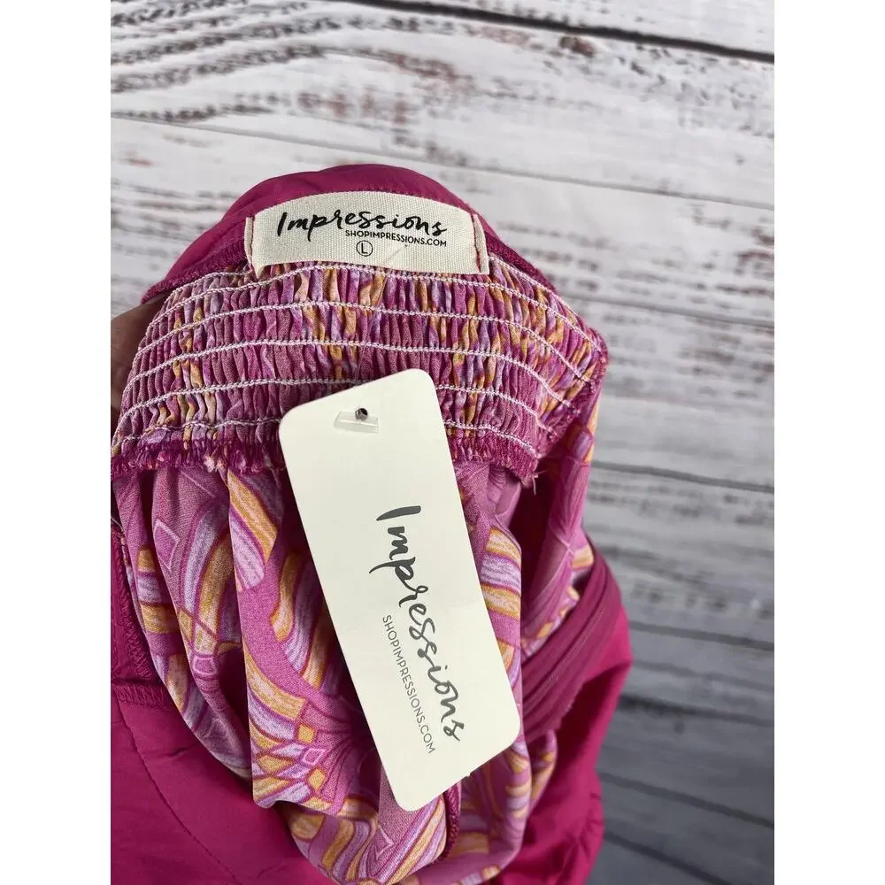 Impressions Jumpsuit Women's Small Pink Geometric Halter Backless Wide Leg - Picture 4 of 12